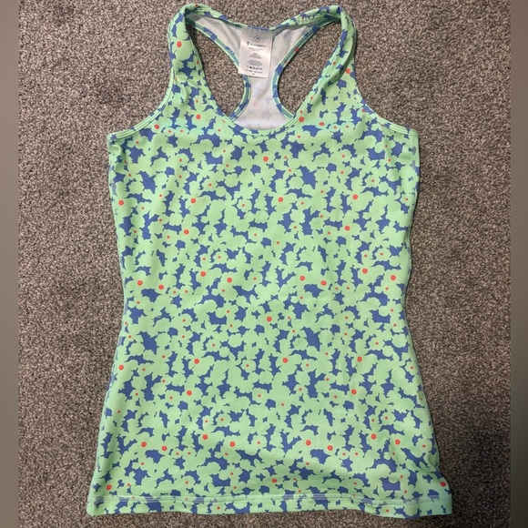 Ivivva by Lululemon Racerback Summer Athletic Green FloralTank Top Girls Size 14 - Picture 1 of 7